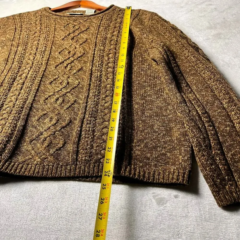 Vintage Rollneck Fisherman Sweater Size L Chunky Copper Brown Cable Knit Japan